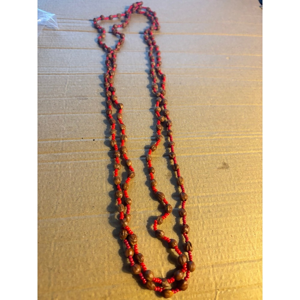 Seed Necklace In Red & Brown - continuous  - 30 in - Great for a gift